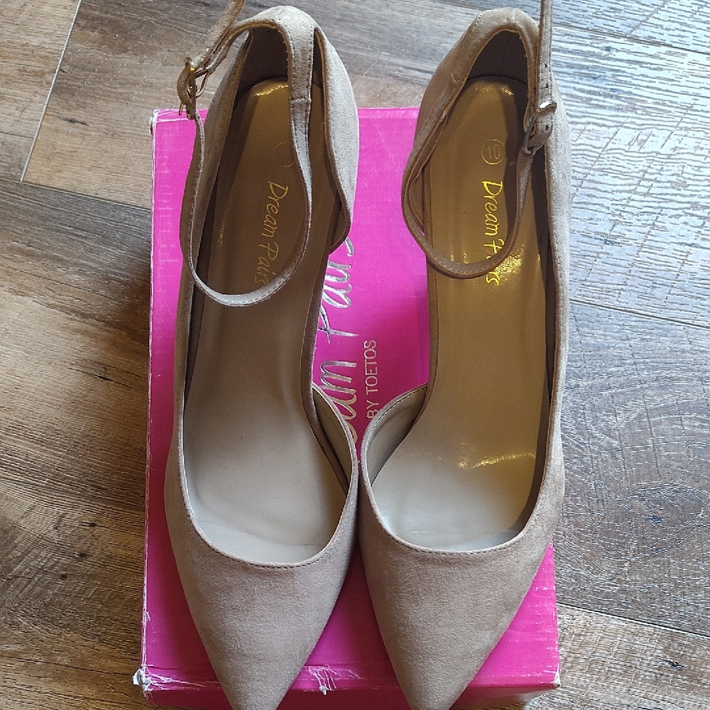 Dream Pairs Women Tan Suede Pointed-Toe Ankle Strap Heels